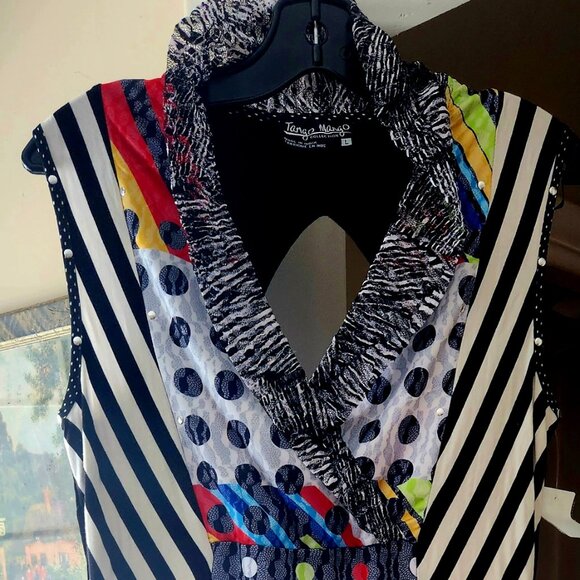 Funky - dots, stripes, multi-coloured lace, rivets Tango Mango collection Sz L - Picture 2 of 11